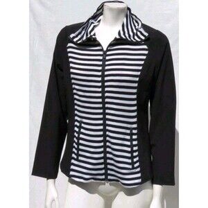 ZENERGY CHICOS Black White Striped Zip Knit Neema Jacket Top 0 US Womens  Casual